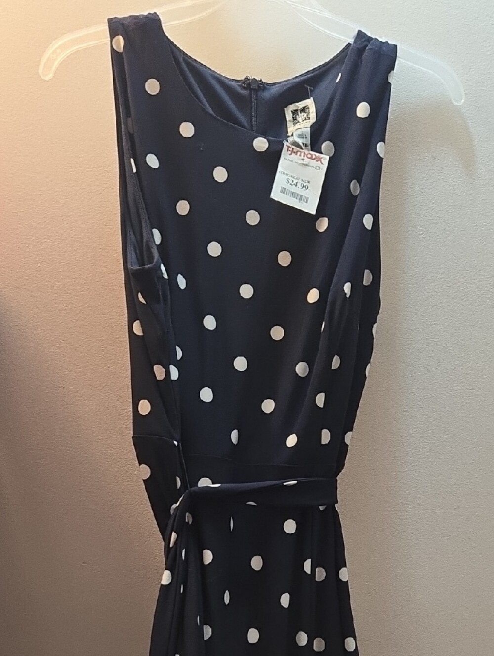 Women's Navy Polka Dot Tie-Waist Dress